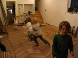 The kids playing on new Kitchen Floor